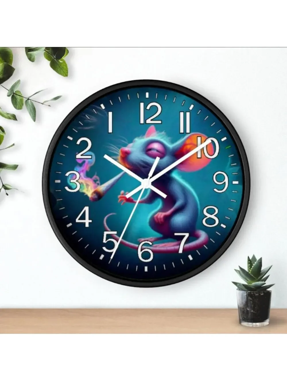REVERSE TICKING CLOCK Mouse GOOD LEAF Black Light Glow In The Dark Wall Clock!